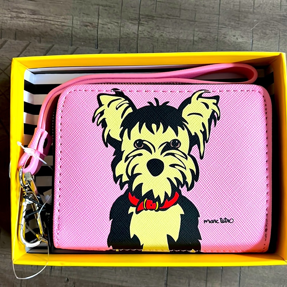 NWT Marc Tetro Pink Yorkie Zip around Wristlet